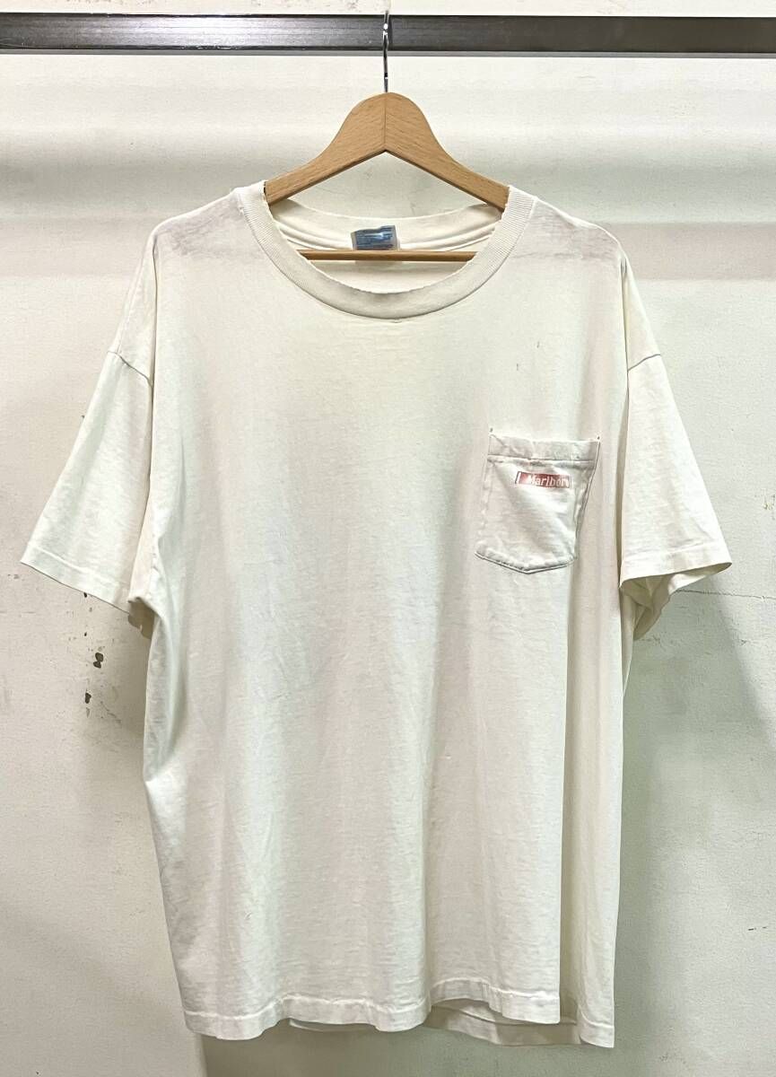 HANES ヘインズ 半袖Tシャツ サイズXL ホワイト 90s シングルステッチ Marlboro 企業ロゴ