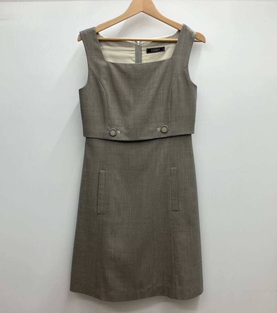FOXEY フォクシー ノースリーブワンピース クリスタルチュール 31341-S0FX23K サイズ40 グレー