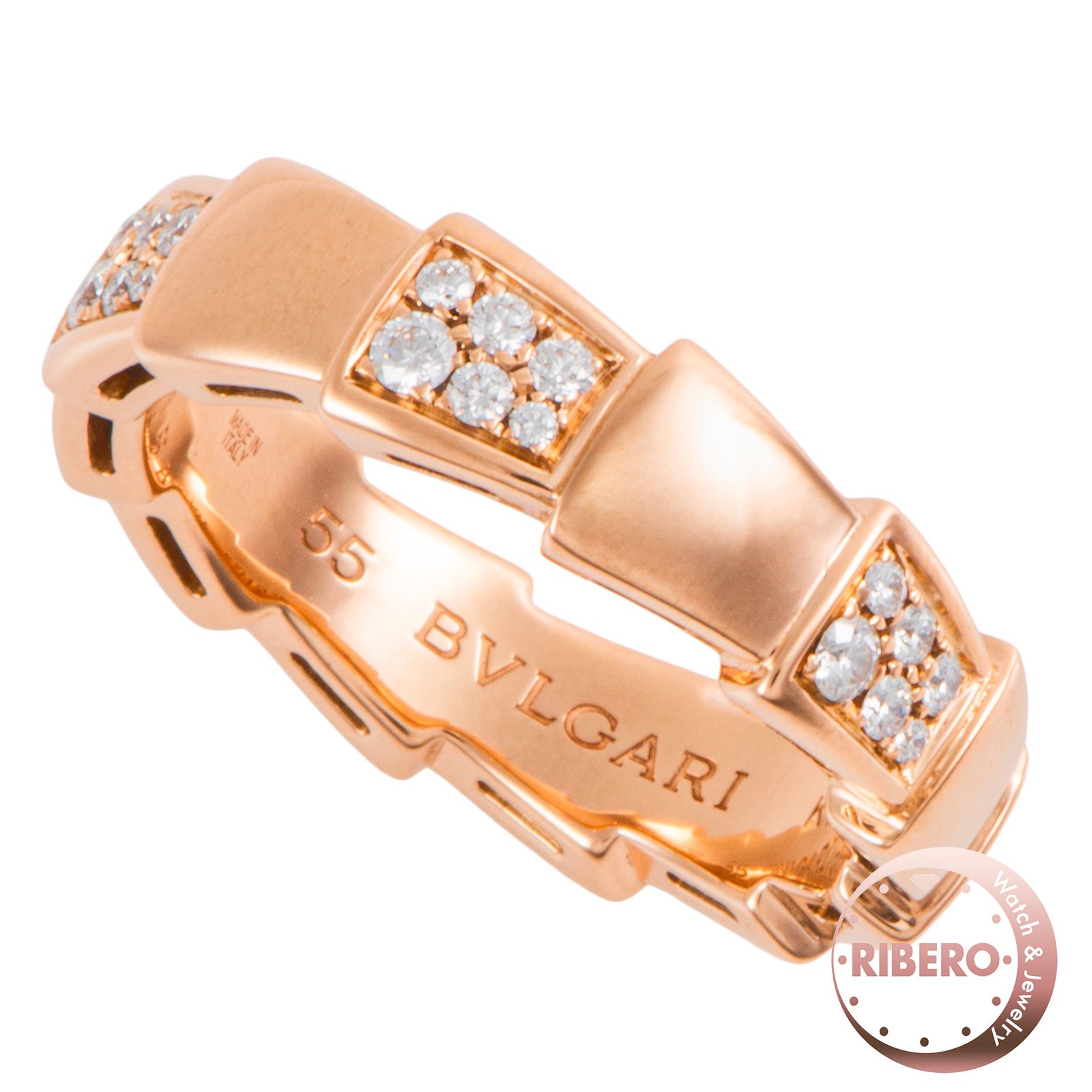 BVLGARI ブルガリ セルペンティ ヴァイパー リング 指輪 15号 K18PG ダイヤモンド ピンク ゴールド【中古】