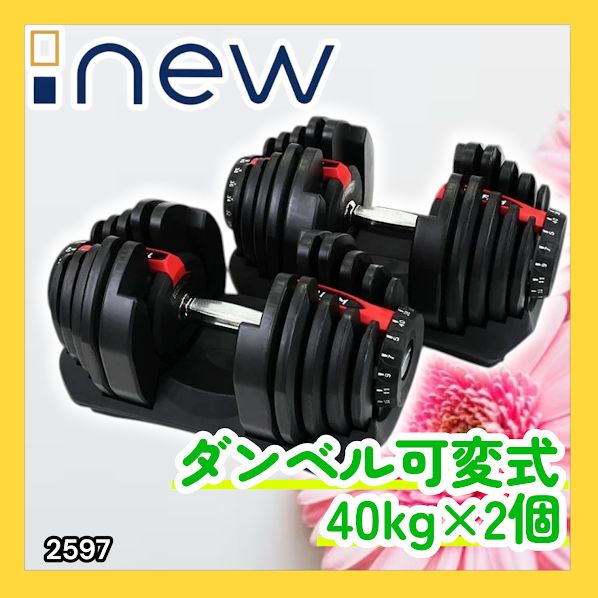 #2597 ダンベル 可変式 レッド 40kg 2個 総重量80kg 多機能 5~40kg 17段階調節 分かりやすいキロ表示 安全設計 省スペース 収納可能 ※一部地域離島別途配送料有