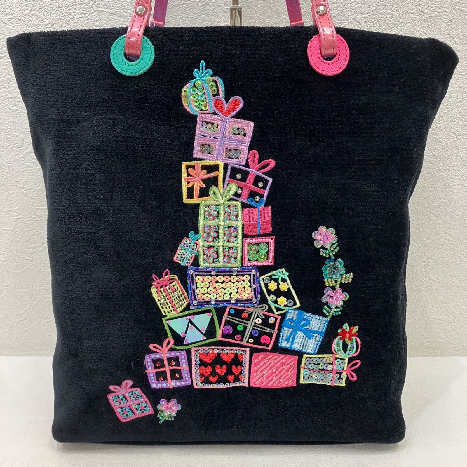 【美品】シンクビー ハンドバッグ 刺繍 ビーズ スパンコール ビジュー 肩掛け 3591 Think Bee! シンクビー！ トートバッグ プレゼントトートバッグ