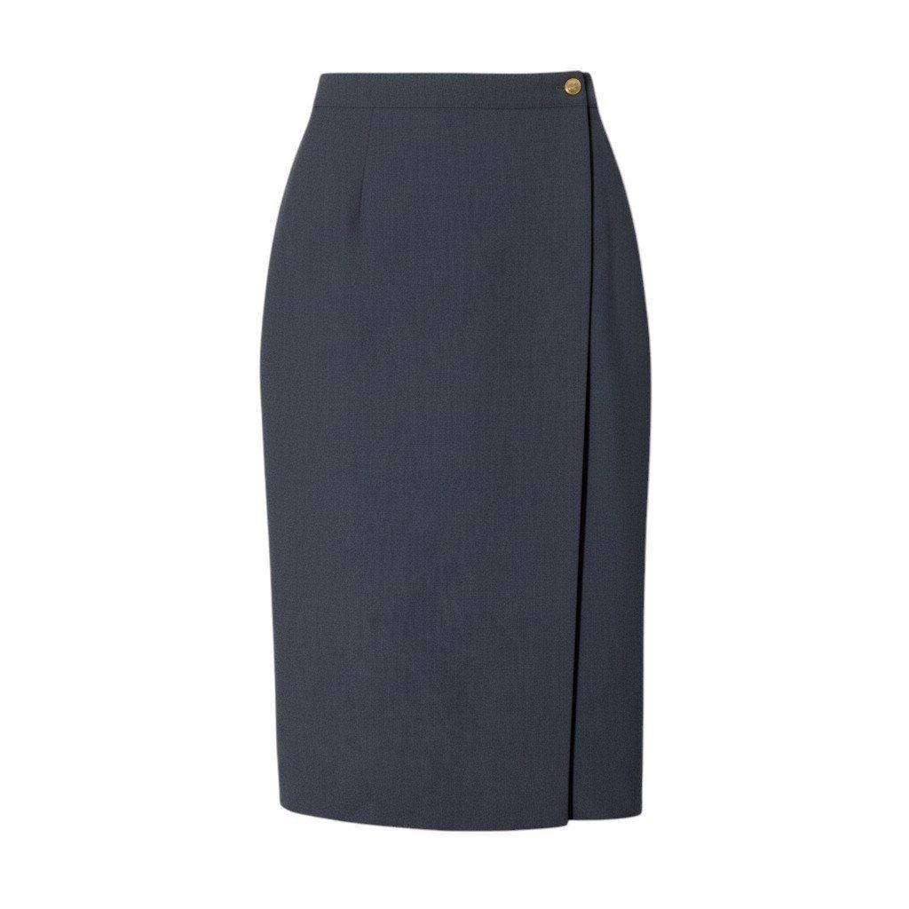 Ee28 GUCCI Gucci Vintage Wrap Skirt GG Gold Button Size 42 Dark Gray 100% Wool Womens Women's Clothing U02T