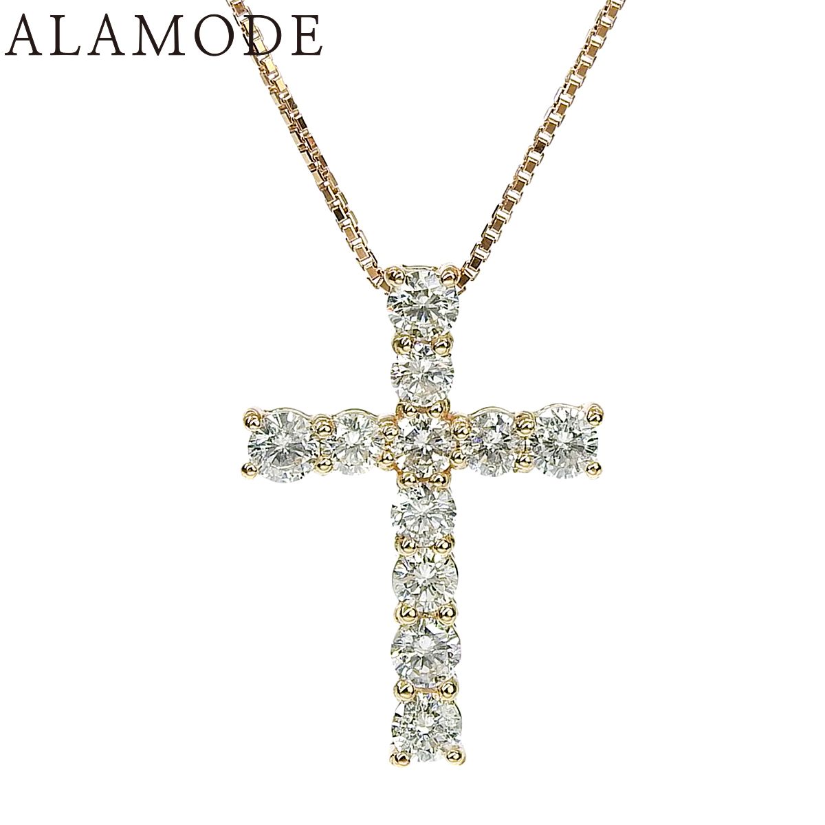 D1.00 ダイヤモンド クロス ペンダント ピンクゴールド K14PG K18PG 3.8g ネックレス レディース 40802181780【中古】【アラモード】