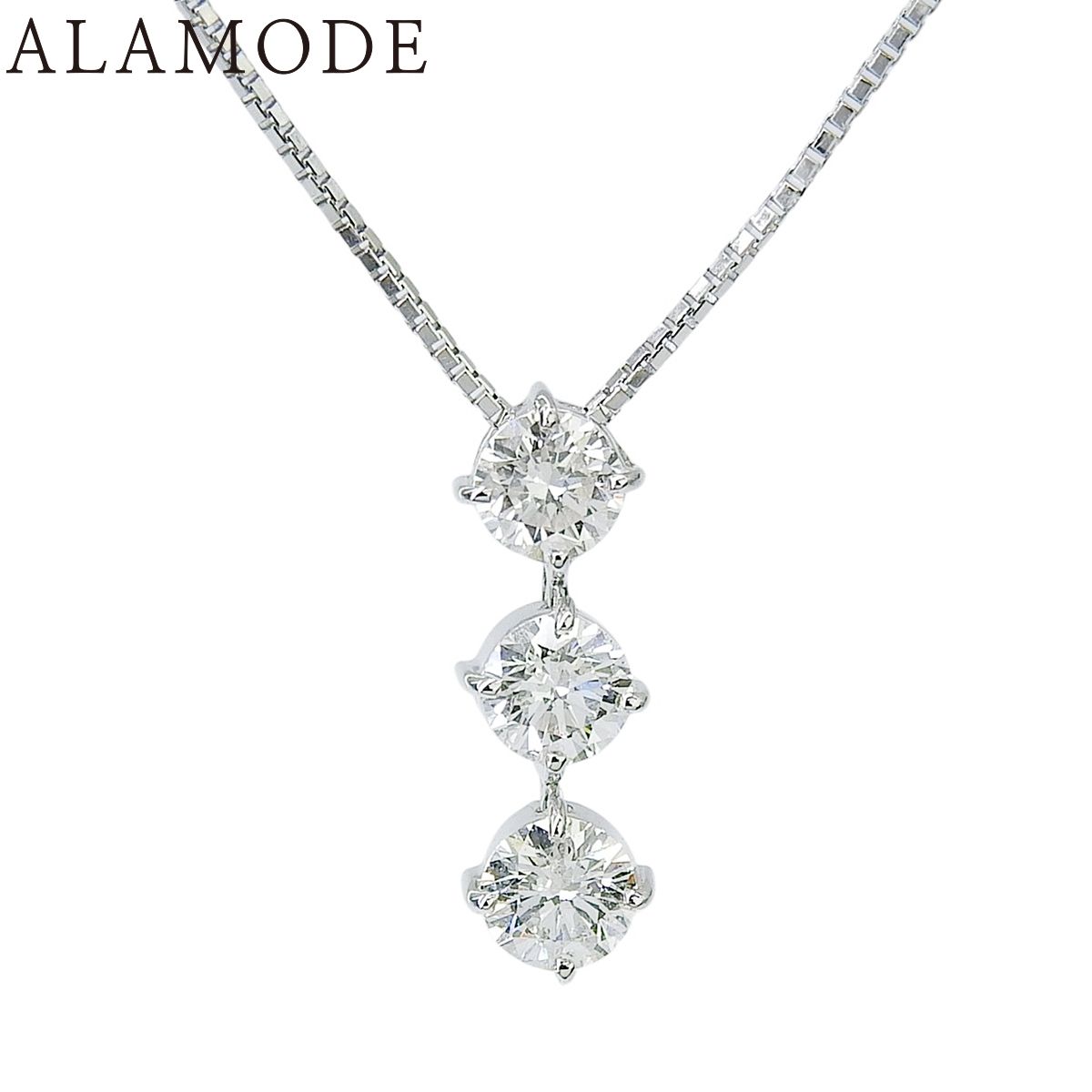 D0.195,0.196,0.216 3PD ダイヤモンドネックレス ホワイトゴールド K18WG 2.7g レディース 40802189750【中古】【アラモード】