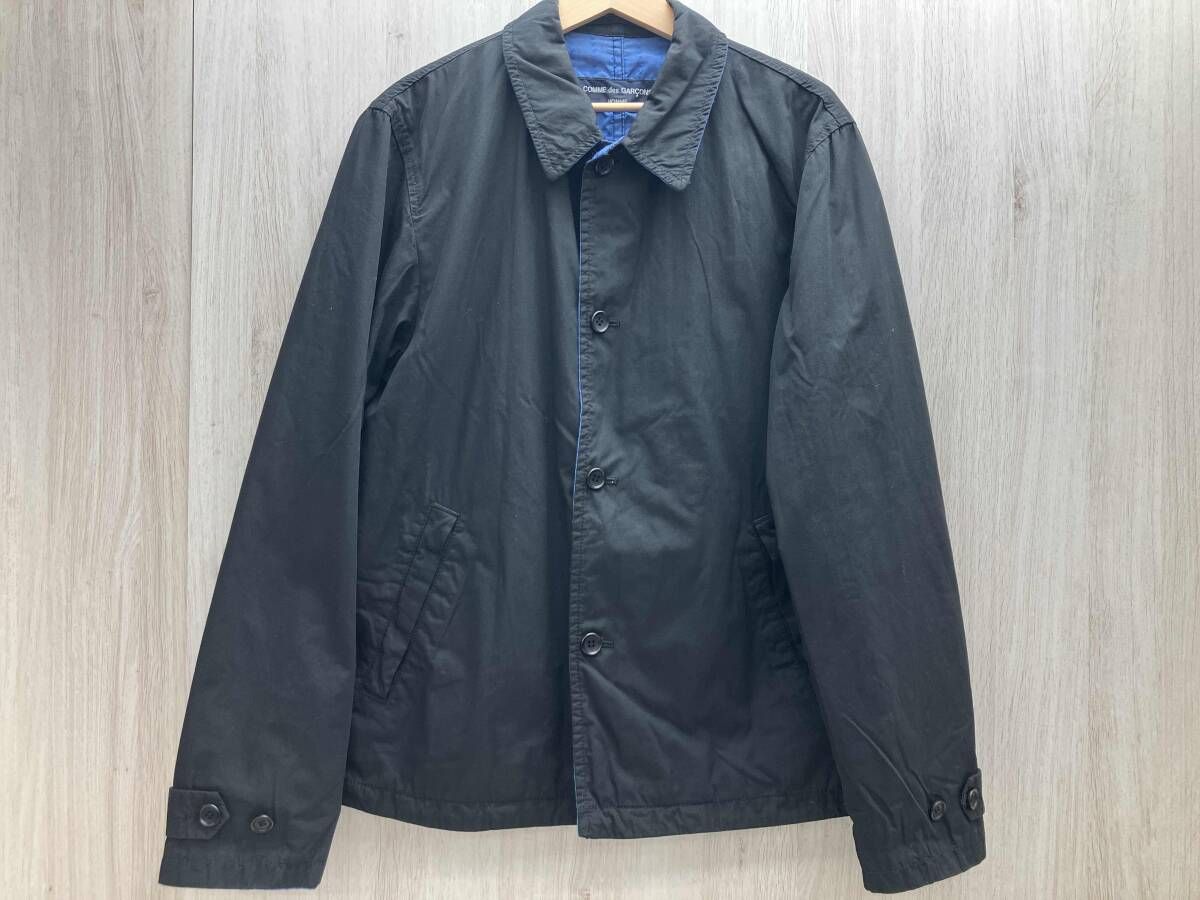 COMME des GARCON/コムデギャルソン オム リバーシブルジャケット ブラック×ブルーストライプ 刺繍 コットン 日本製 Lサイズ
