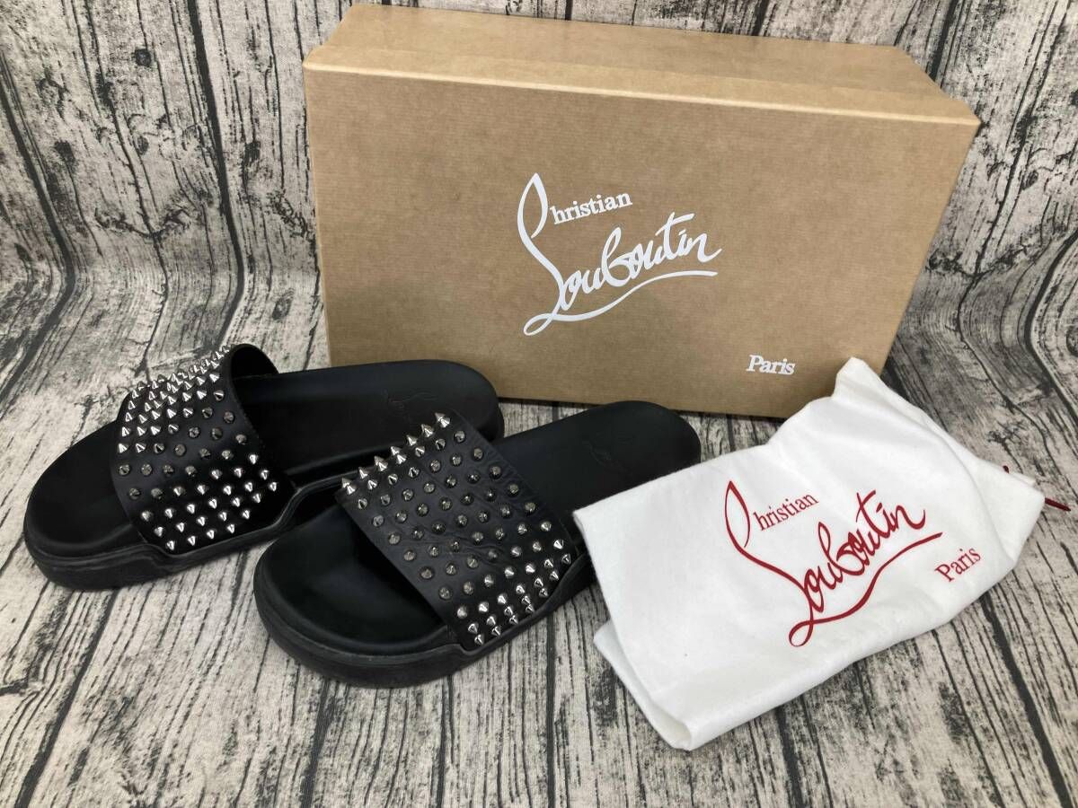 Christian Louboutin POOL FUN FLAT CALF クリスチャン ルブタン スタッズ サンダル ブラック 25cm 箱有