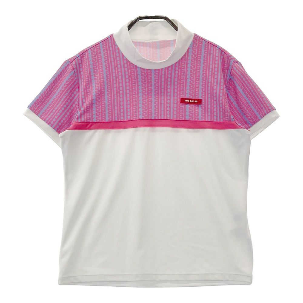 サイズ：LL AND PER SE アンパスィ モックネック 半袖Tシャツ ロゴ柄 ピンク系 [240101702292] ゴルフウェア レディース ストスト