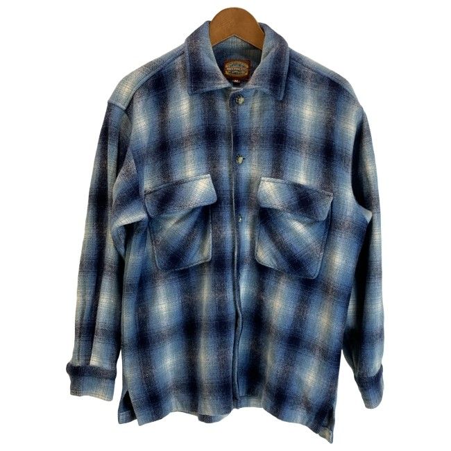 【中古】　MULTIMATE　ウールシャツ　チェックシャツ　長袖　トップス　レギュラーカラー　胸ポケット　古着　/1234