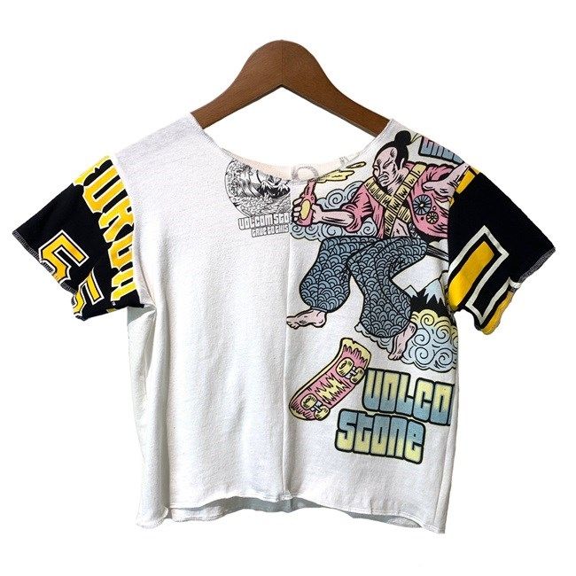 【中古】　Remake　Tシャツ　半袖　カットソー　トップス　クルーネック　ショート丈　切替　再構築　古着　/6090