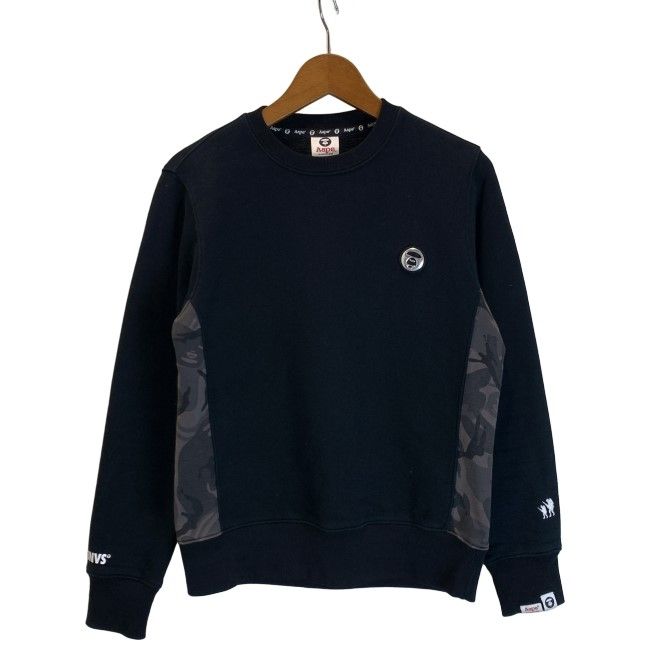 【中古】　A BATHING APE　スウェット　長袖　トレーナー　トップス　クルーネック　裏起毛　ワンポイント　ワッペン　ストリート　古着　/1582