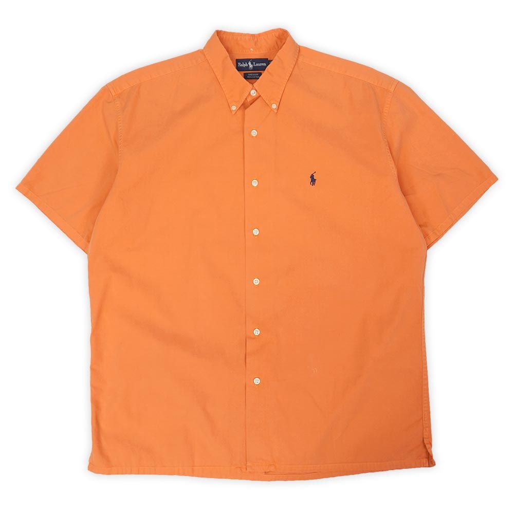 ポロラルフローレン POLO RALPH LAUREN 90s 90年代 ボタンダウンシャツ GREGGOR 3点留め BD 単色 半袖 ボックス USA ヴィンテージ 珍品 古着 メンズ シャツ オレンジ L【中古】