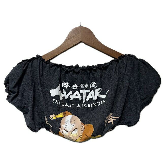 【中古】　Remake　シャーリング加工トップス　半袖　ショート丈　カットソー　再構築　古着　/5977