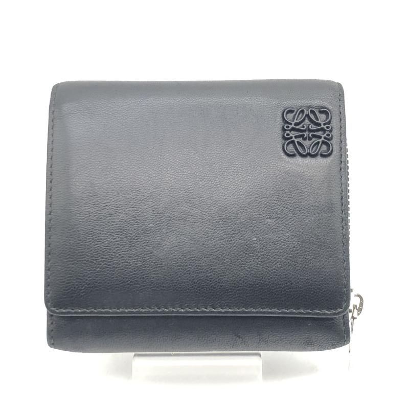 【中古】LOEWE アナグラム 三つ折り財布 ブラック　ロエベ[17]