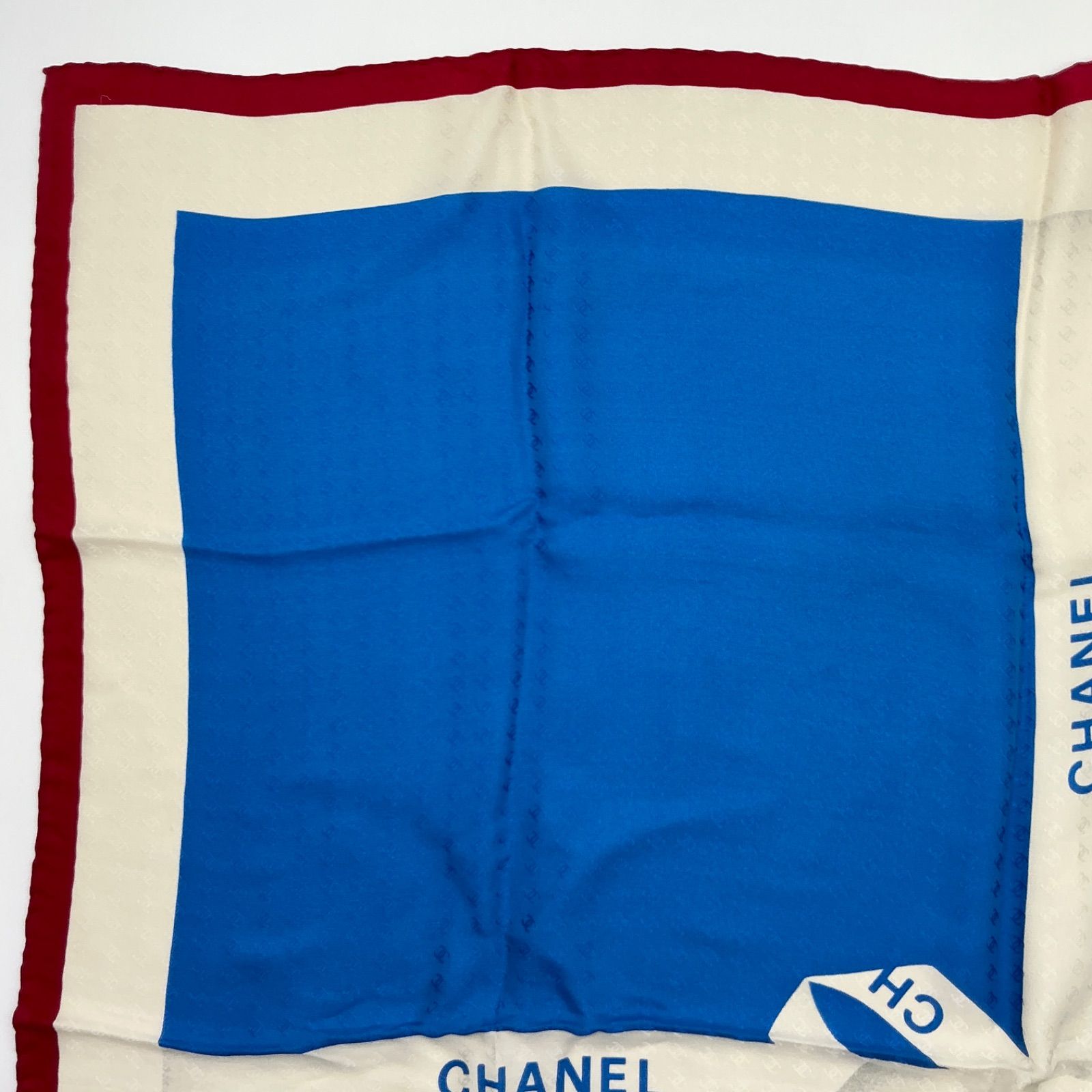 CHANEL シャネル スカーフ リボン柄 ココマーク ブルー×ホワイト