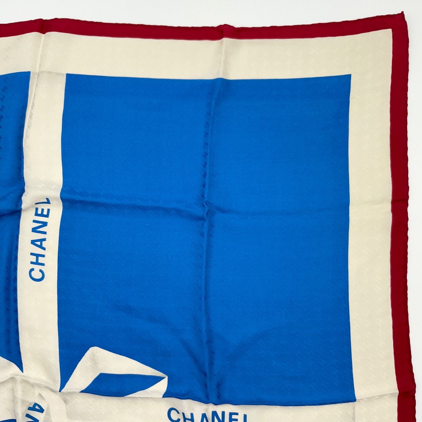 CHANEL シャネル スカーフ リボン柄 ココマーク ブルー×ホワイト