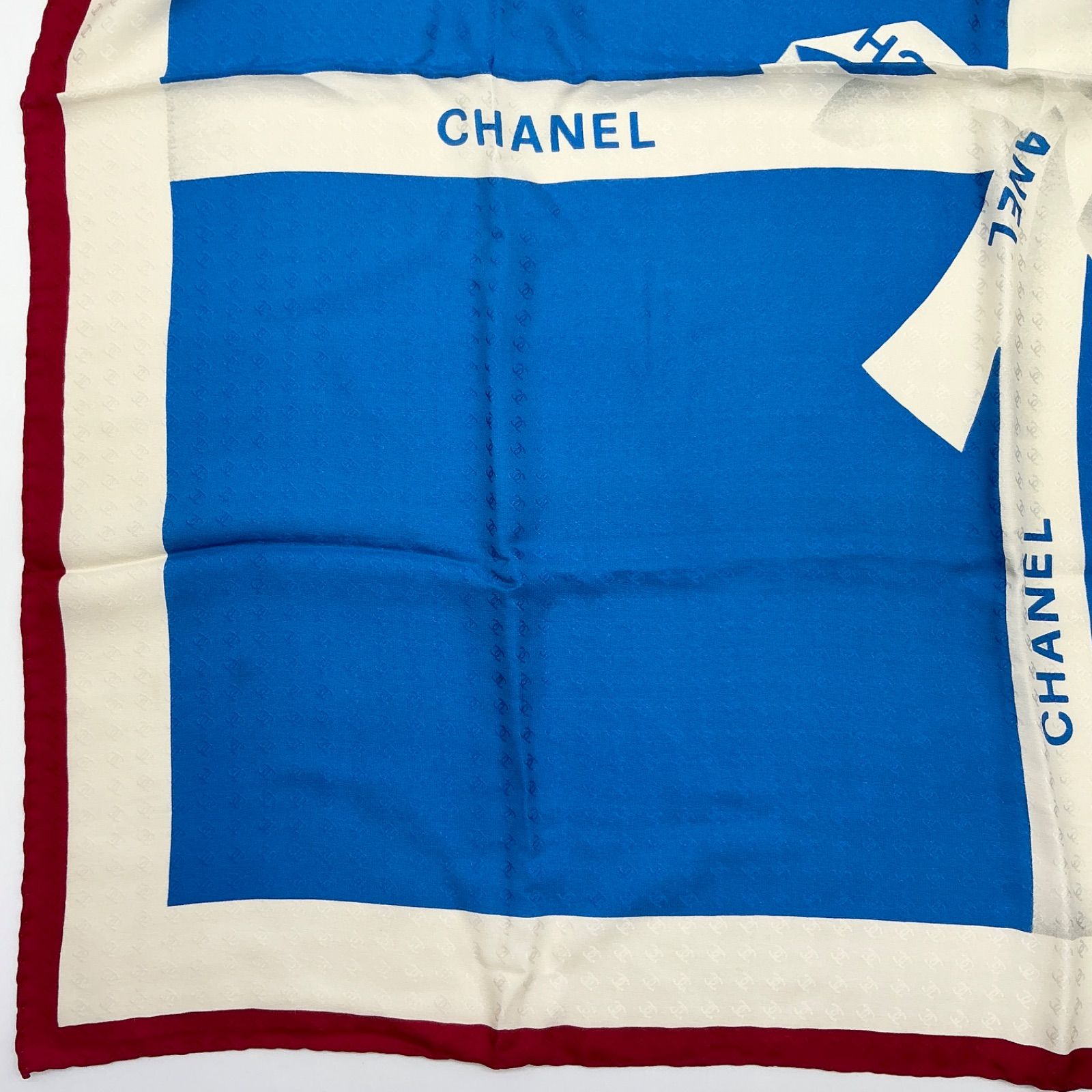 CHANEL シャネル スカーフ リボン柄 ココマーク ブルー×ホワイト