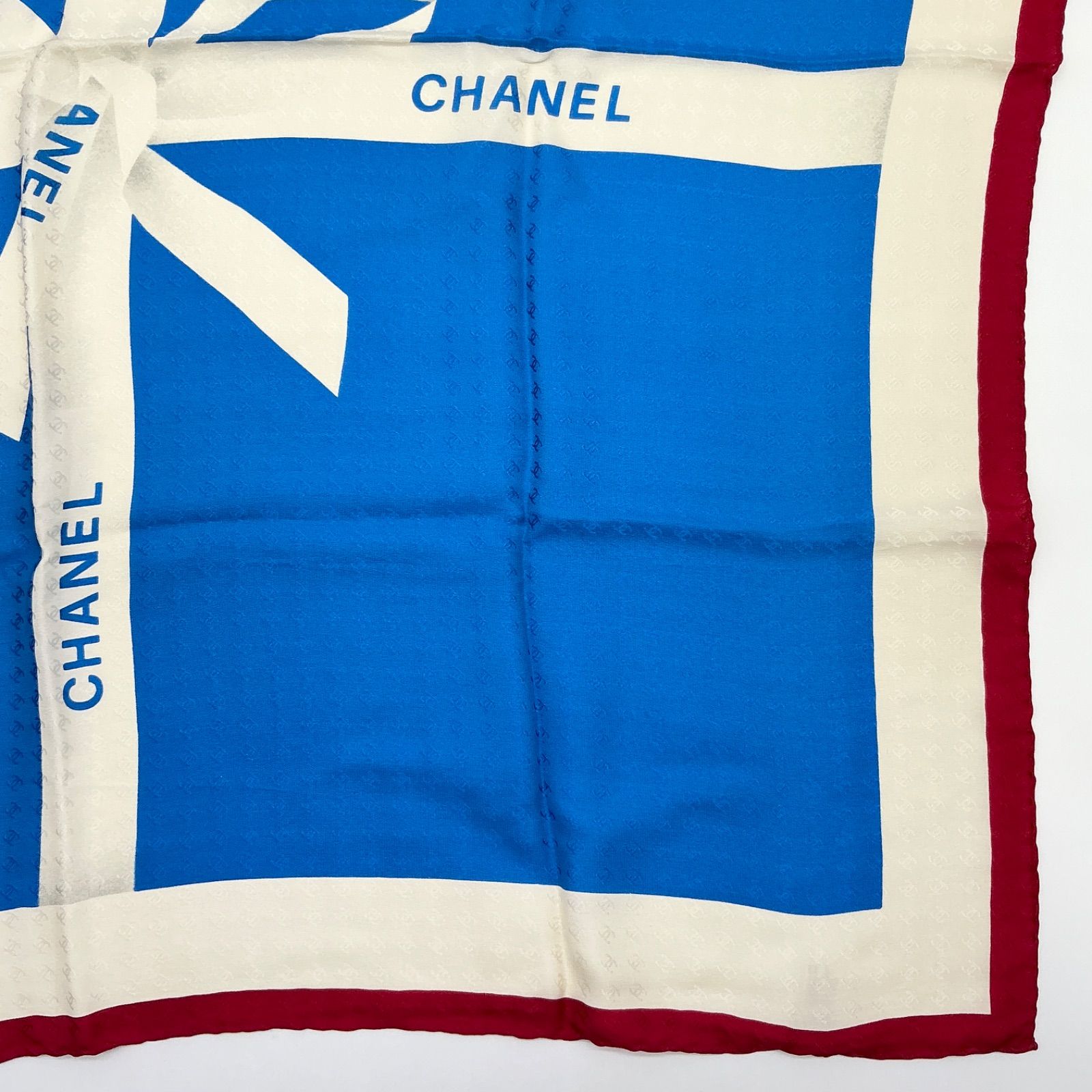 CHANEL シャネル スカーフ リボン柄 ココマーク ブルー×ホワイト