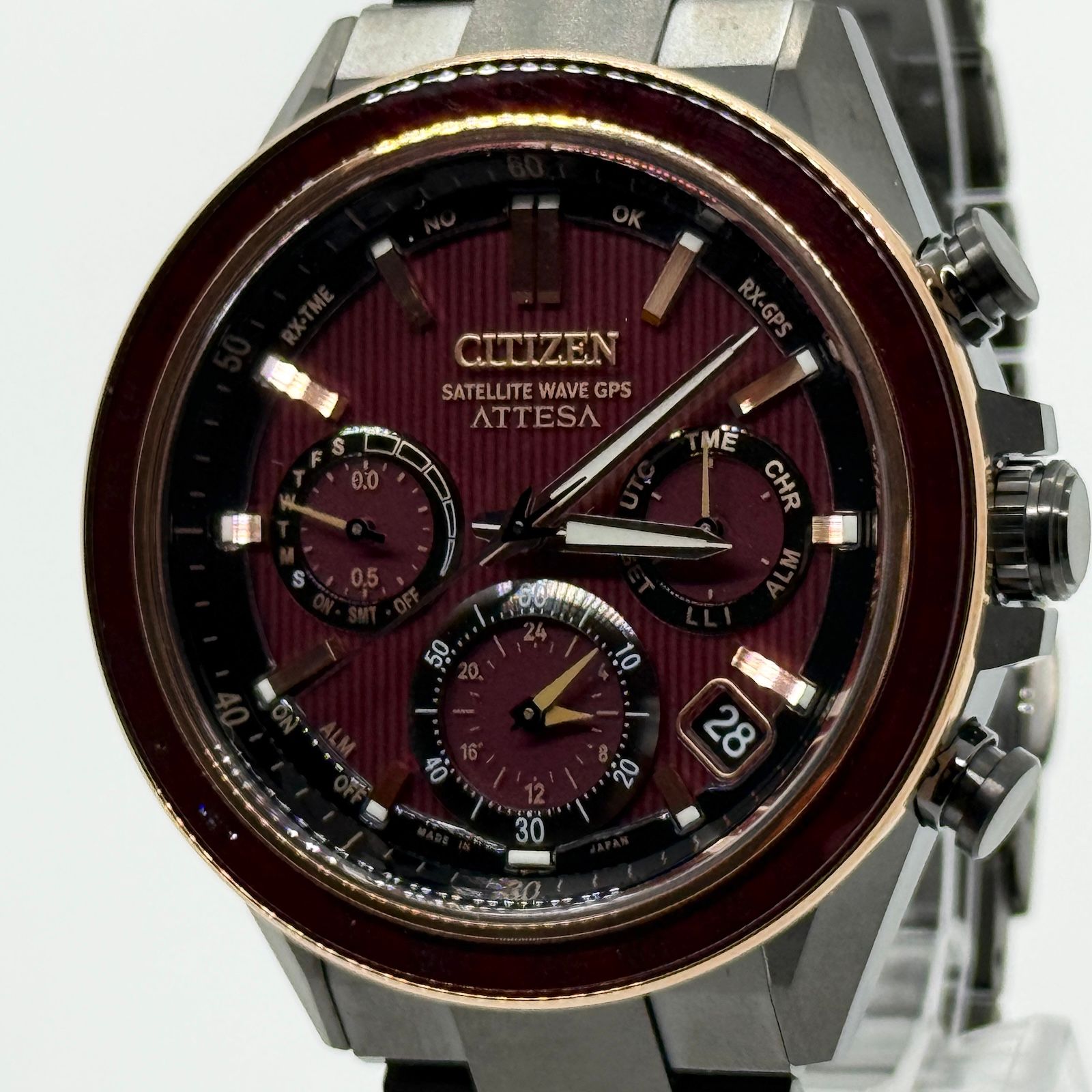 CITIZEN シチズン サテラトウェーブ アテッサ S342031064 ワインレッド ソーラー メンズ 腕時計 稼働品