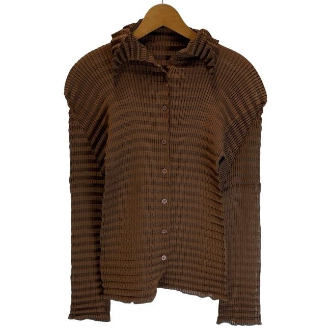【中古】　ISSEY MIYAKE　トップス　長袖　プリーツ　無地　ストレッチ　変形デザイン　日本製　ドメスティック　古着　/2496