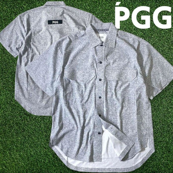 PGG by PEARLY GATES ピージージー パーリーゲイツ ゴルフ 45D デニット 胸ポケ付き メランジカラー マルチストレッチ 半袖 シャツ ゴルフウェア 268-3211607 定価4.4万 メランジグレー 5 ▲028▼60525w04
