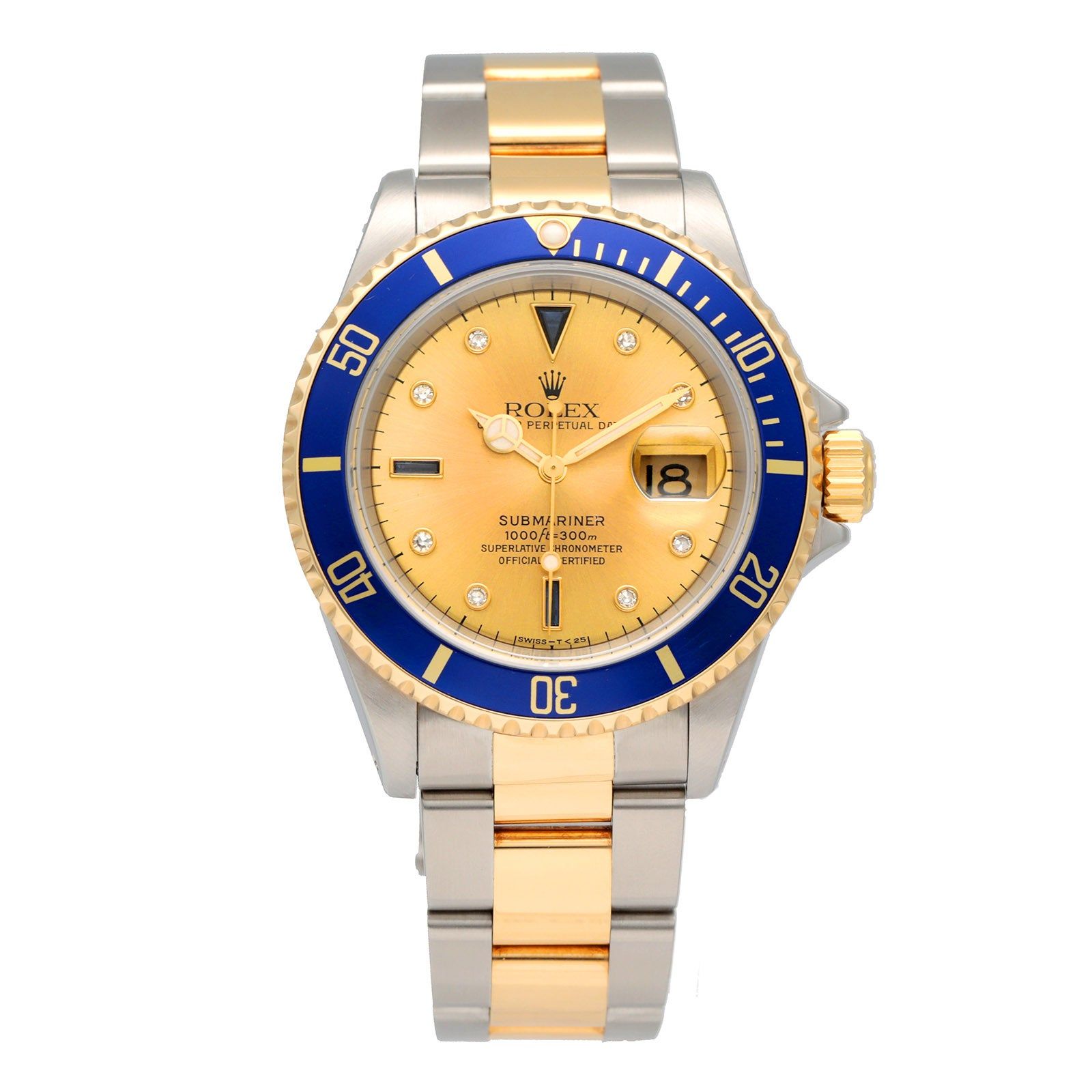 【中古AB】 ロレックス 時計 サブマリーナー デイト 8P サファイア ダイヤモンド インデックス 16613SG シャンパンゴールド文字盤 自動巻き ROLEX Submariner Date