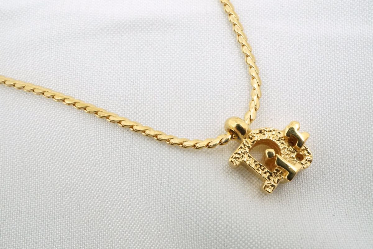 クリスチャン ディオール ヴィンテージ ロゴ ネックレス ペンダント アクセサリー 金 ゴールド Christian Dior 6621j