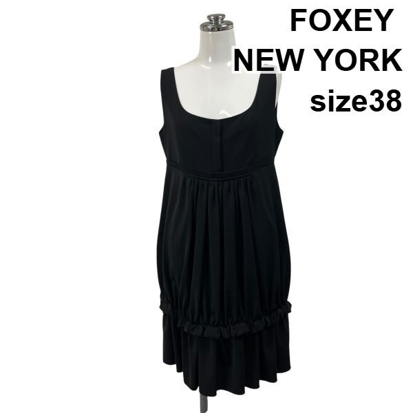 ◇ フォクシーニューヨーク FOXEY エンパイアシルエットワンピース 袖なし ミニ丈 ラウンドスクエアネック 38 M 9号 レディース S6E518