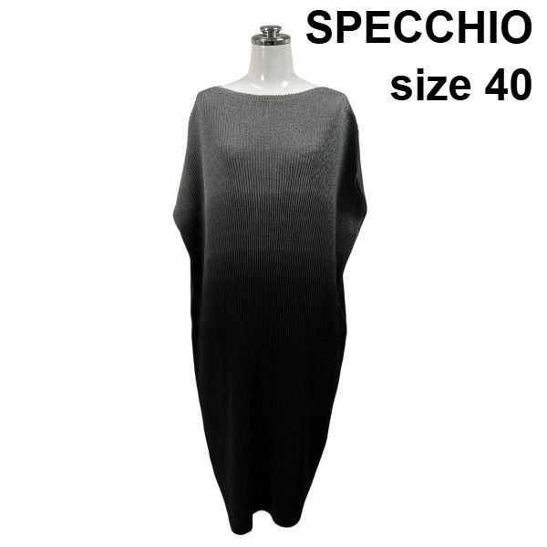 □ スペッチオ SPECCHIO プリーツワンピース ひざ丈 半袖 ボートネック フレンチスリーブ グラデーション 40 L 11号 レディース S6E508