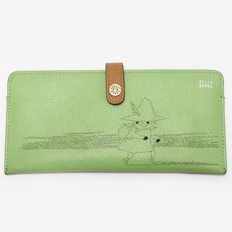 PELLE BORSA ペレボルサ MOOMIN ムーミン スリムウォレット 長財布 スナフキン グリーン 牛革 レザー 本革 薄型 コラボ 2005 