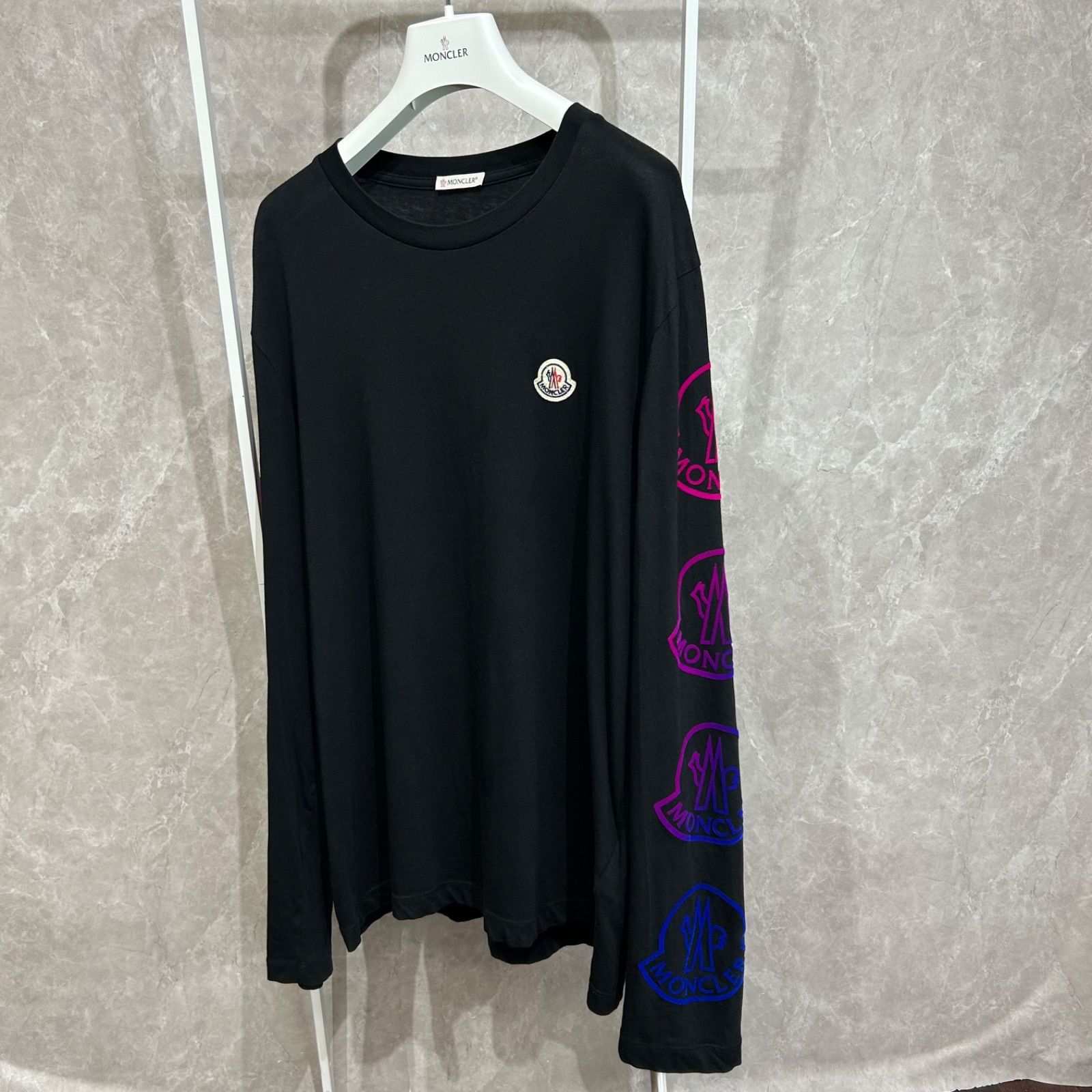 MONCLER モンクレールグラデーションロゴロンT長袖Tシャツ黒M