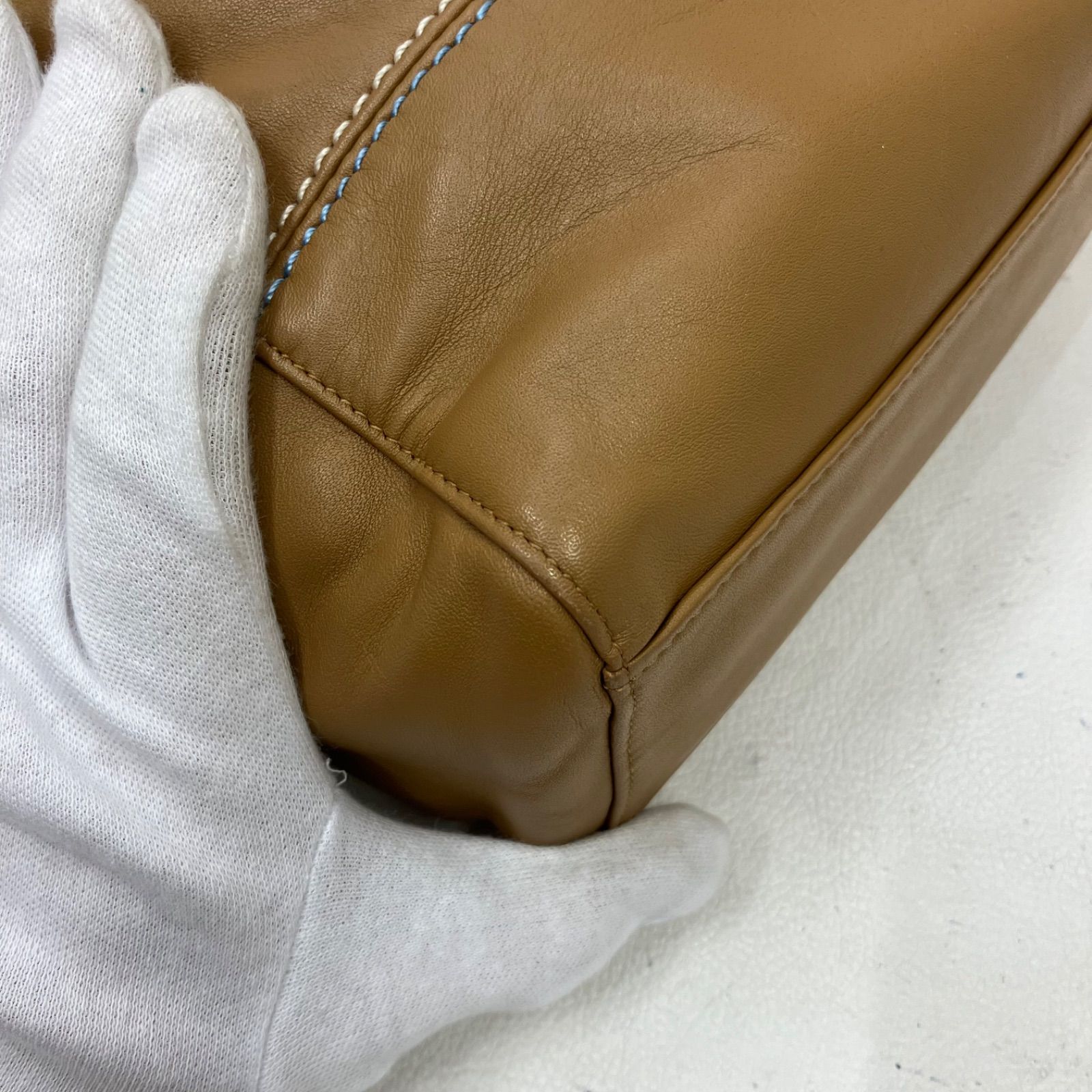 3589 Kitamura キタムラ ハンドバッグ レザー ベージュ系 Kロゴ 