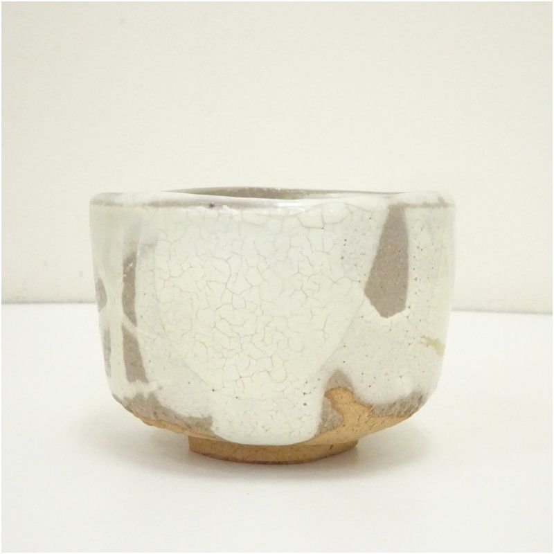 竹桂庵 大橋竹斎造 裂白釉鶴之図茶碗（共箱） 茶道 抹茶 おしゃれ 抹茶