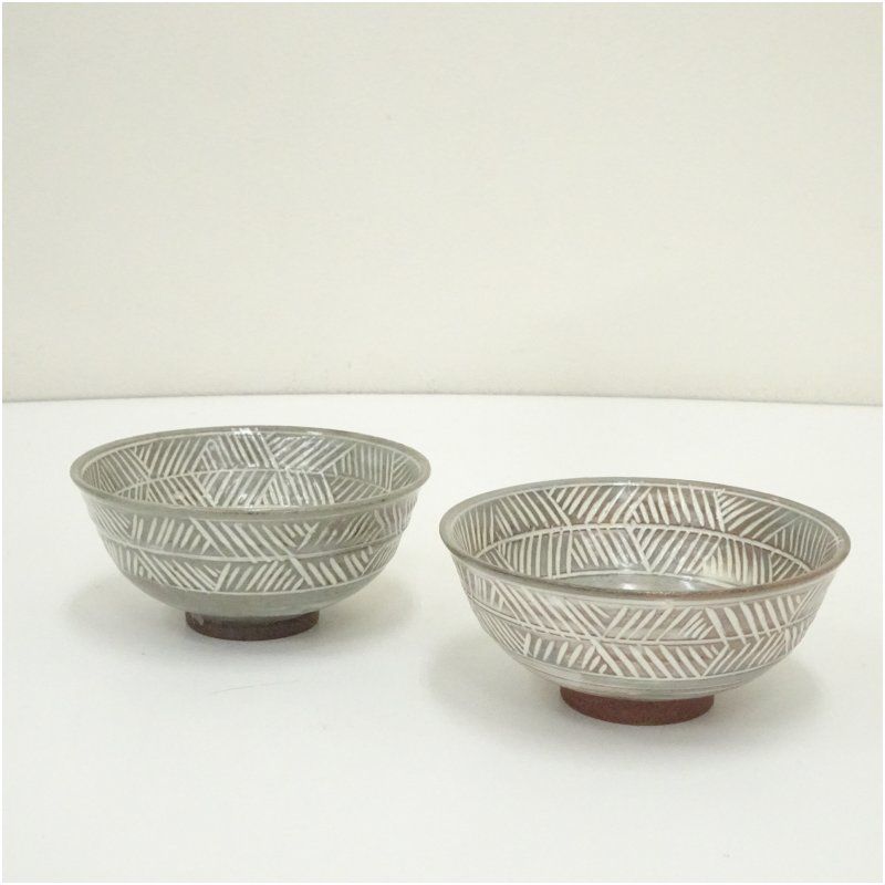 京焼　丹山窯　小峠葛芳造　彫三島茶碗一双 茶道 抹茶 おしゃれ 抹茶茶碗 抹茶碗 和食器 レトロ 茶器 骨董 茶わん 茶会 茶の湯 5月 春
