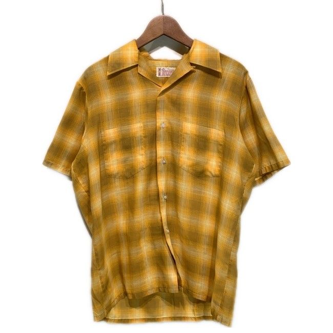 【中古】　TOWNCRAFT　チェックシャツ　60's-70's vintage　ポリシャツ　半袖　シャツ　トップス　オープンカラー　胸ポケット　古着　/1580