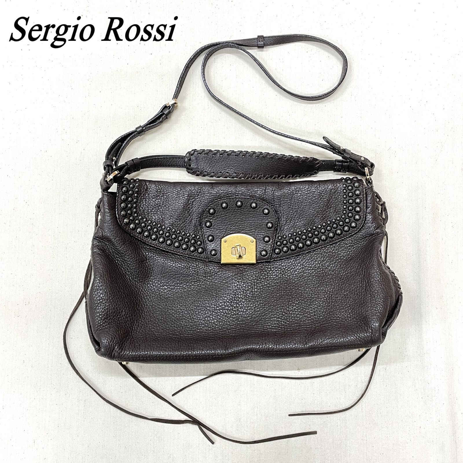 Sergio Rossi セルジオロッシ 2WAY ショルダーバッグ トートバッグ BRN 