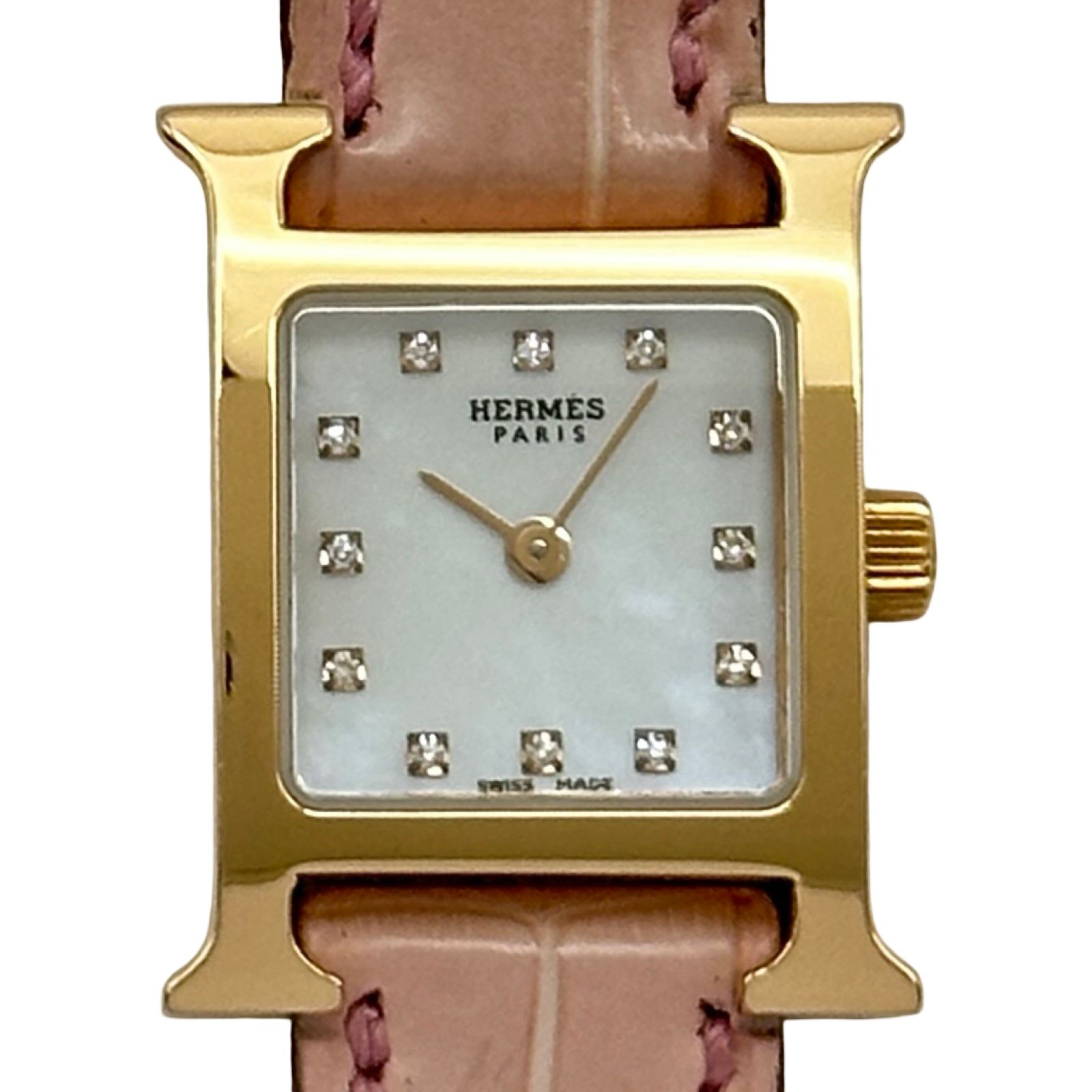 エルメス HERMES Hウォッチ HH1.170 ホワイトシェル ピンクゴールド クオーツ レディース 腕時計