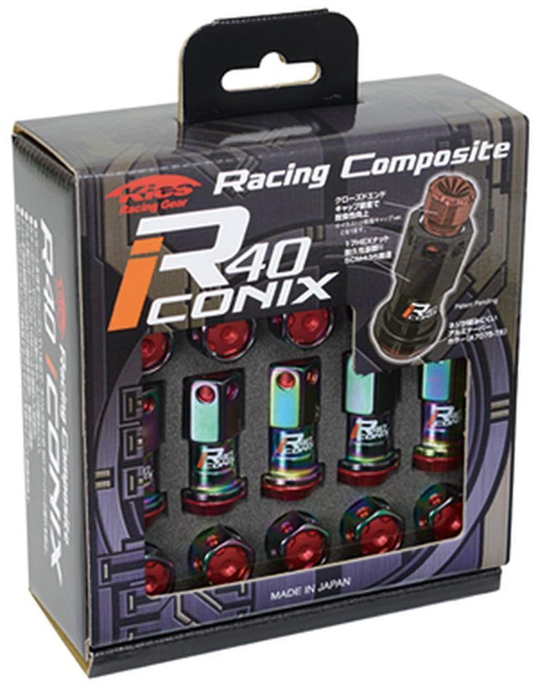 新品 KYO-EI(協永産業) ホイールロックナット Racing Composite R40 iCONIX 【 M12 x P1.5 】 アルミキャップ付 【 ネオクロ/レッド 】 RIA-01NR