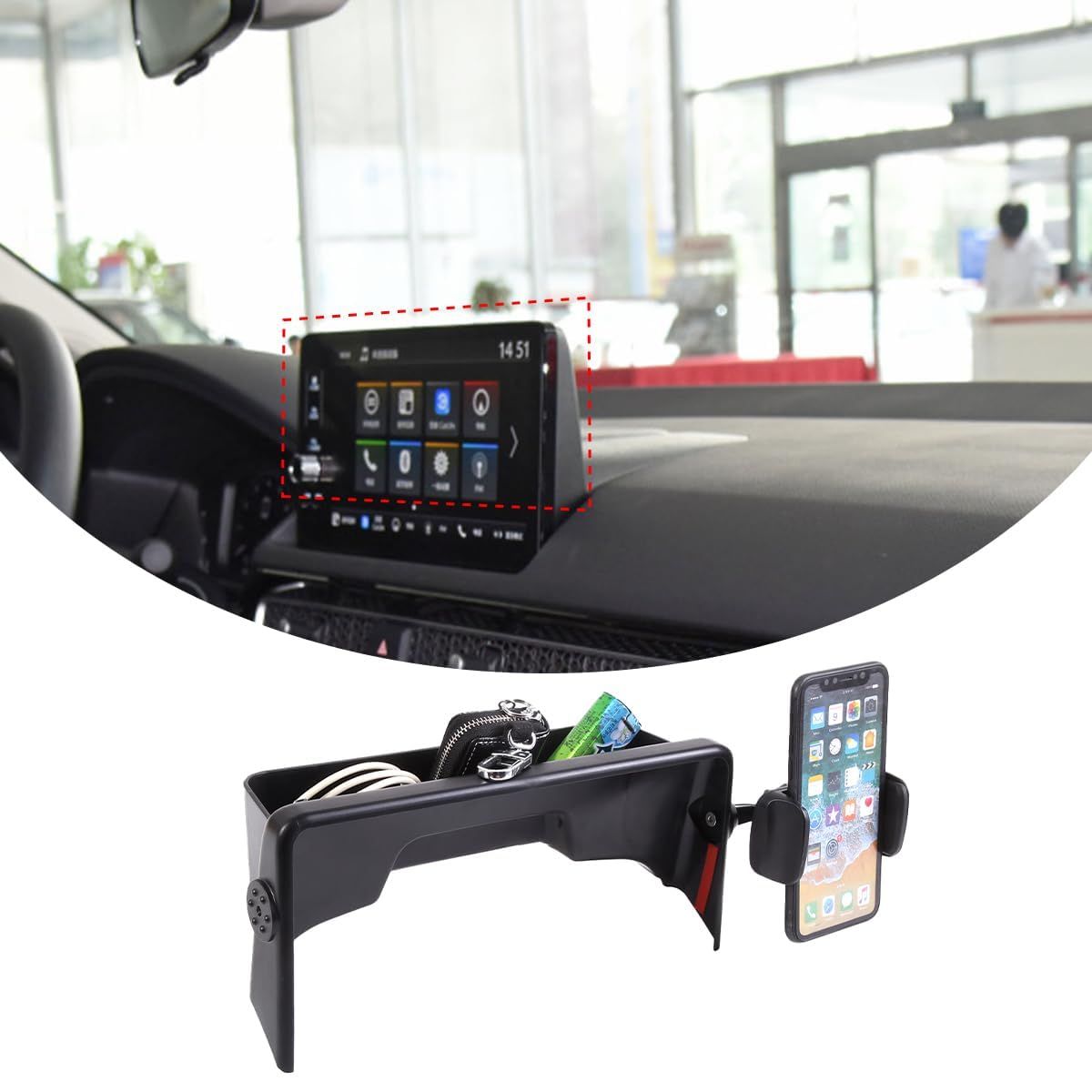 新品 DIYUCAR 新型 ホンダ シビック 11代目 2022 専用ボックス ナビゲーション リアスクリーン収納ボックス 車用 ナビゲーション後 収納トレイ スマートフォンスタンド一体型収納 収納トレイ 小物入れ 取付簡単 収納便利 便利グッズ カー用品 シ