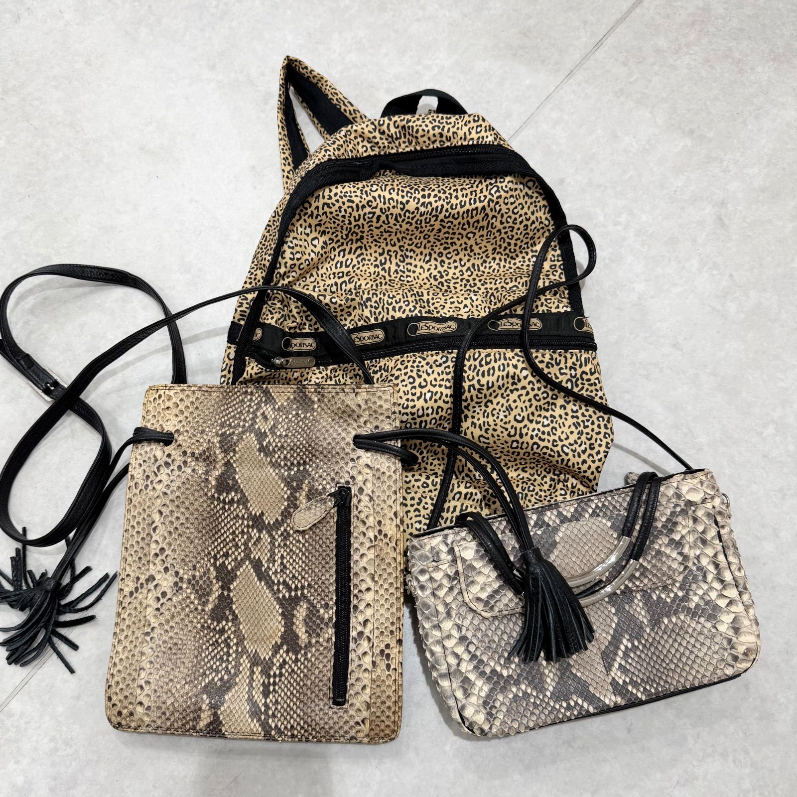 ★レスポートサック リュック アニマル柄 レオパード★新品未使用 豪華4点セット】LeSportsac レオパードリュック ＆ パイソン柄バッグ