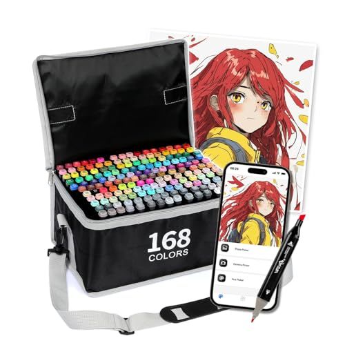 イラストマーカー 168色170本 カラーペン セット 無料APP付き 太ペンタイプ アルコールマーカー プロ愛用 漫画家 子供 大人ｍａ