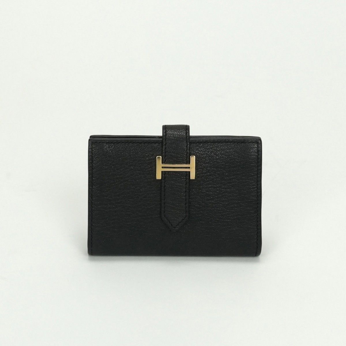 エルメス HERMES ベアンミニ ベアン ミニ 小銭入れ付き カードケース カード入れ パスケース シェーブル シェブルミゾル ノワール Noir ブラック Black 黒 ゴールド金具