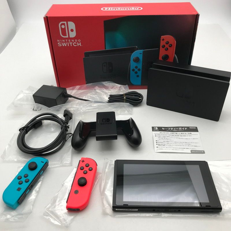 【中古品】 Nintendo Switch Joy-Con(L) ネオンブルー (R) ネオンレッド 2019モデル ストラップ２本欠品 【034-260528-MO-02-fuz】