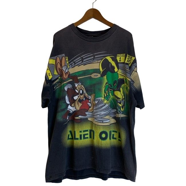 【中古】　Tシャツ　90s vintage　90年代　OLD　半袖　トップス　クルーネック　キャラクター　キャラT　タスマニアデビルエイリアン　両面プリント　オーバーサイズ　古着　/1953