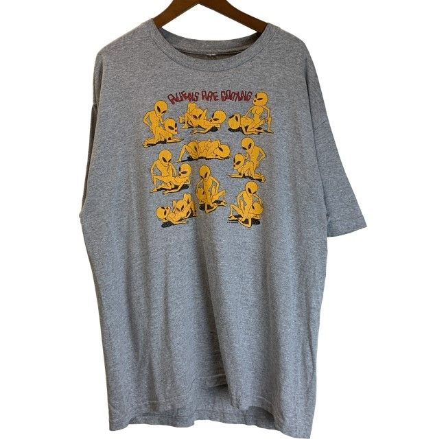 【中古】　Tシャツ　半袖　トップス　クルーネック　プリント　エイリアン　グレイ　古着　/1953