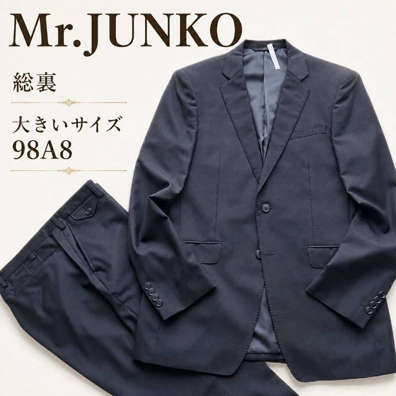 美品【冠婚葬祭】Mr.JUNKO 礼服 98A8 黒 185cm ブラックフォーマル 【漆黒が語る、揺るぎない品格】ミスタージュンコ 喪服 卒業式 結婚式 100%ウール セットアップ 大きいサイズ 185 S182