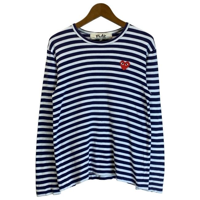 【中古】　COMME des GARCONS　ロンT　長袖　トップス　クルーネック　ボーダー　ワンポイント　ワッペン　ハート柄　AD2010　日本製　ドメスティック　古着　/1156
