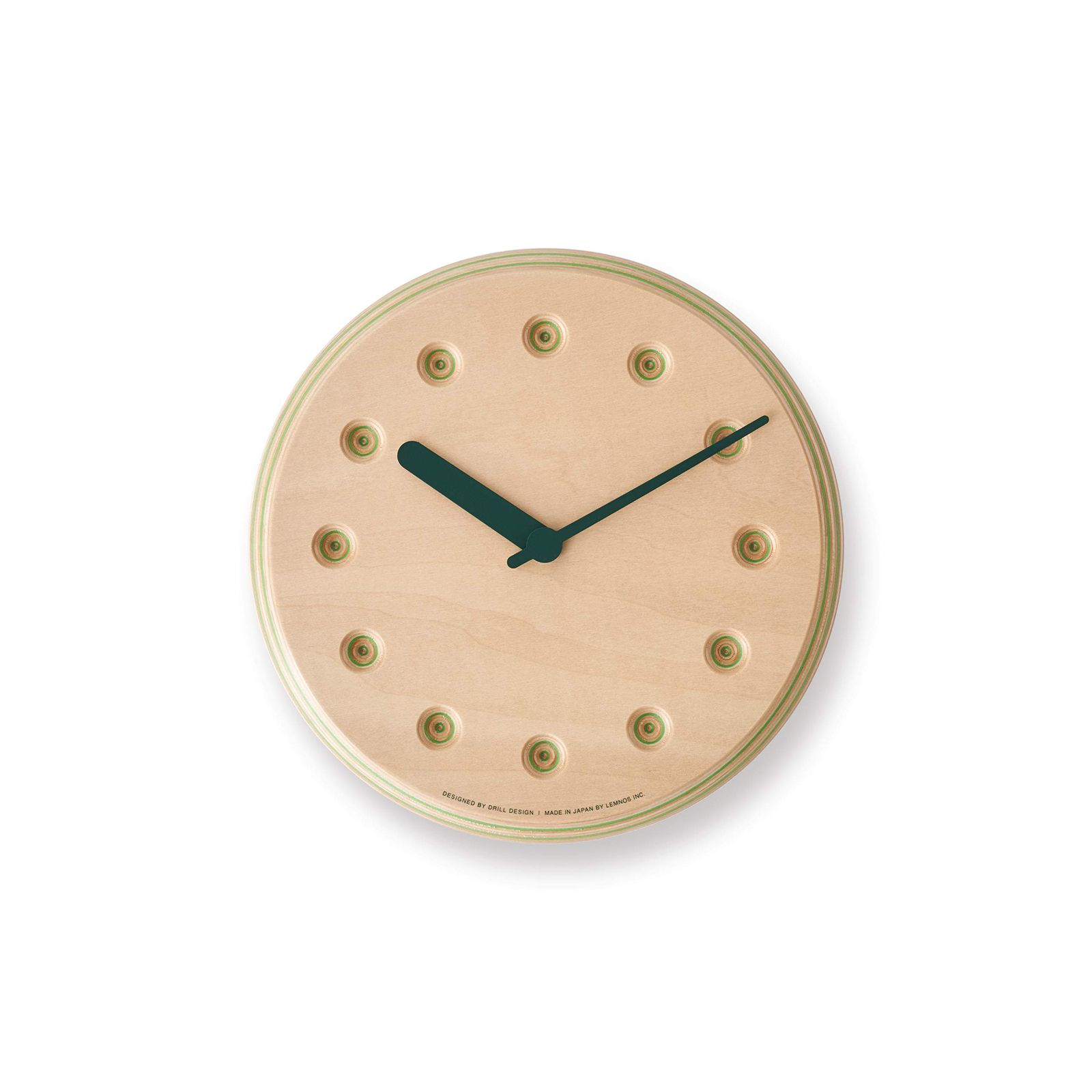 新品 レムノス 掛け時計 アナログ 天然色木地 緑 Paper-Wood Clock ペーパーウッドクロック DRL19-07GN Lemnos 直径22㎝