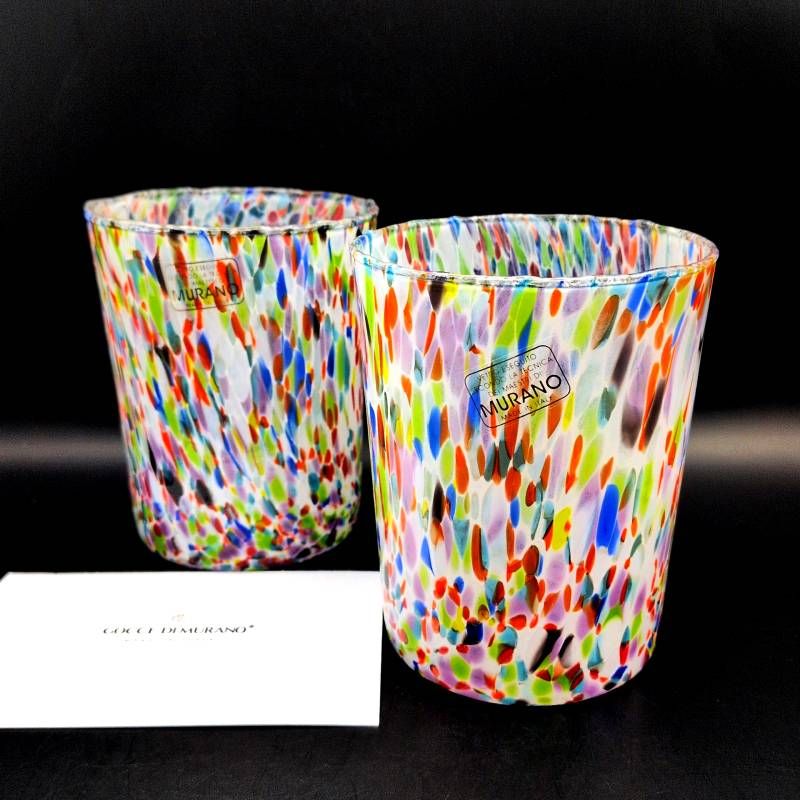 GOCCE DI MURANO ムラーノガラス ベネチアングラス タンブラー 2客セット 箱付 イタリア製 ベネチアンガラス 彩色グラス 美品