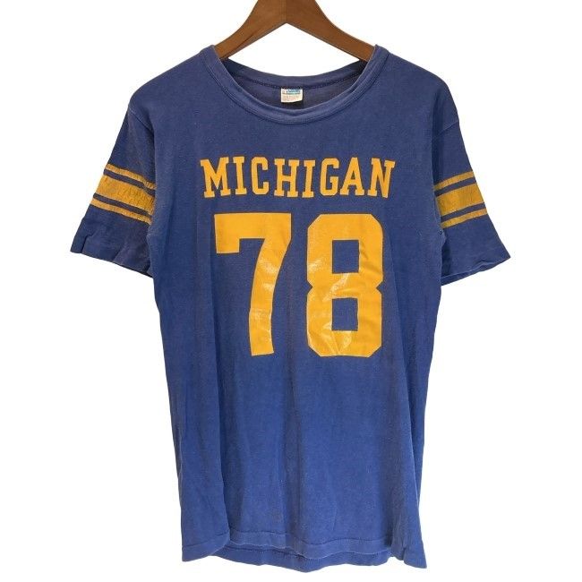【中古】　Champion　Tシャツ　70s vintage　70年代　OLD　フットボールT　半袖　トップス　クルーネック　プリント　USA製　古着　/1590