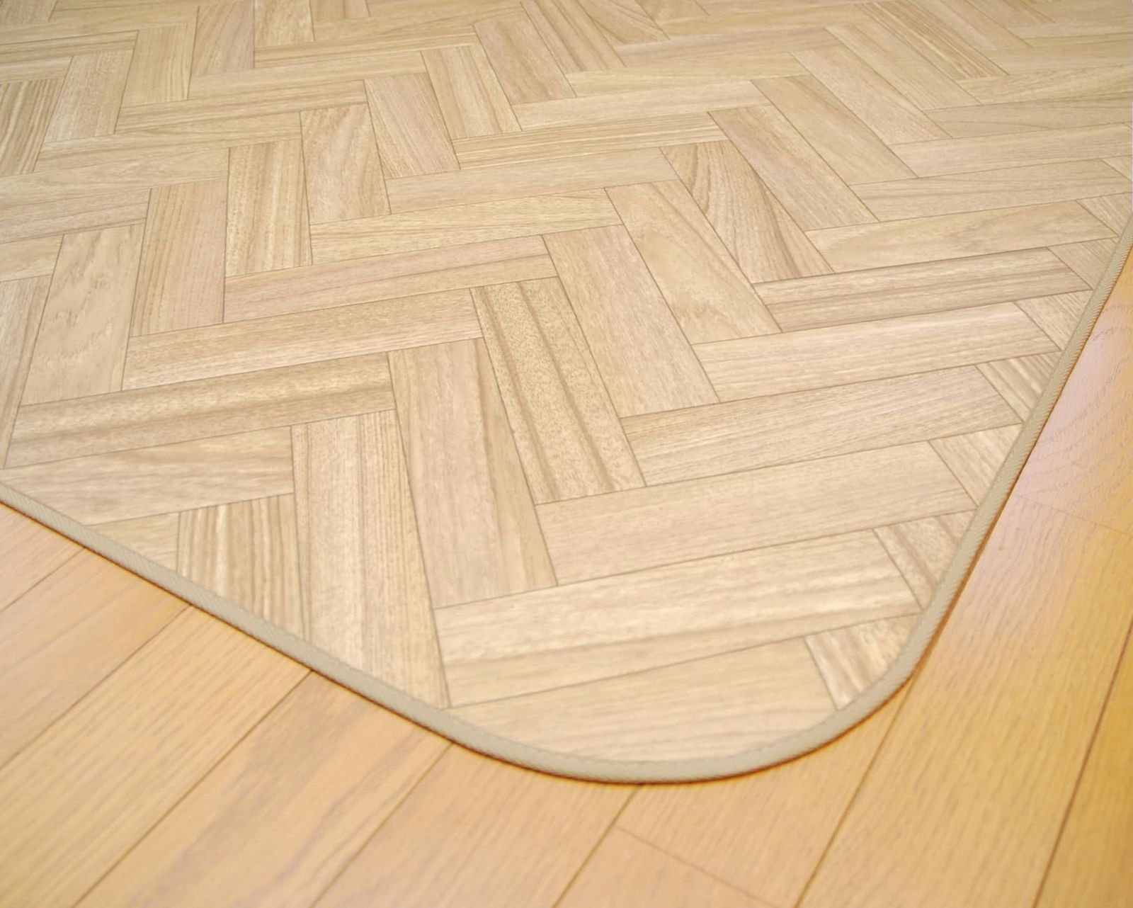 クッションフロア ダイニングラグ カーペット HBE182×182 日本製 ウッド 木目 ヘリンボーン アンティーク レトロ おしゃれ はっ水 防カビ 抗菌 ダイニング CF ラグ マット カーペット (ヘリンボーンベージュ, 約182×18 fd361eee